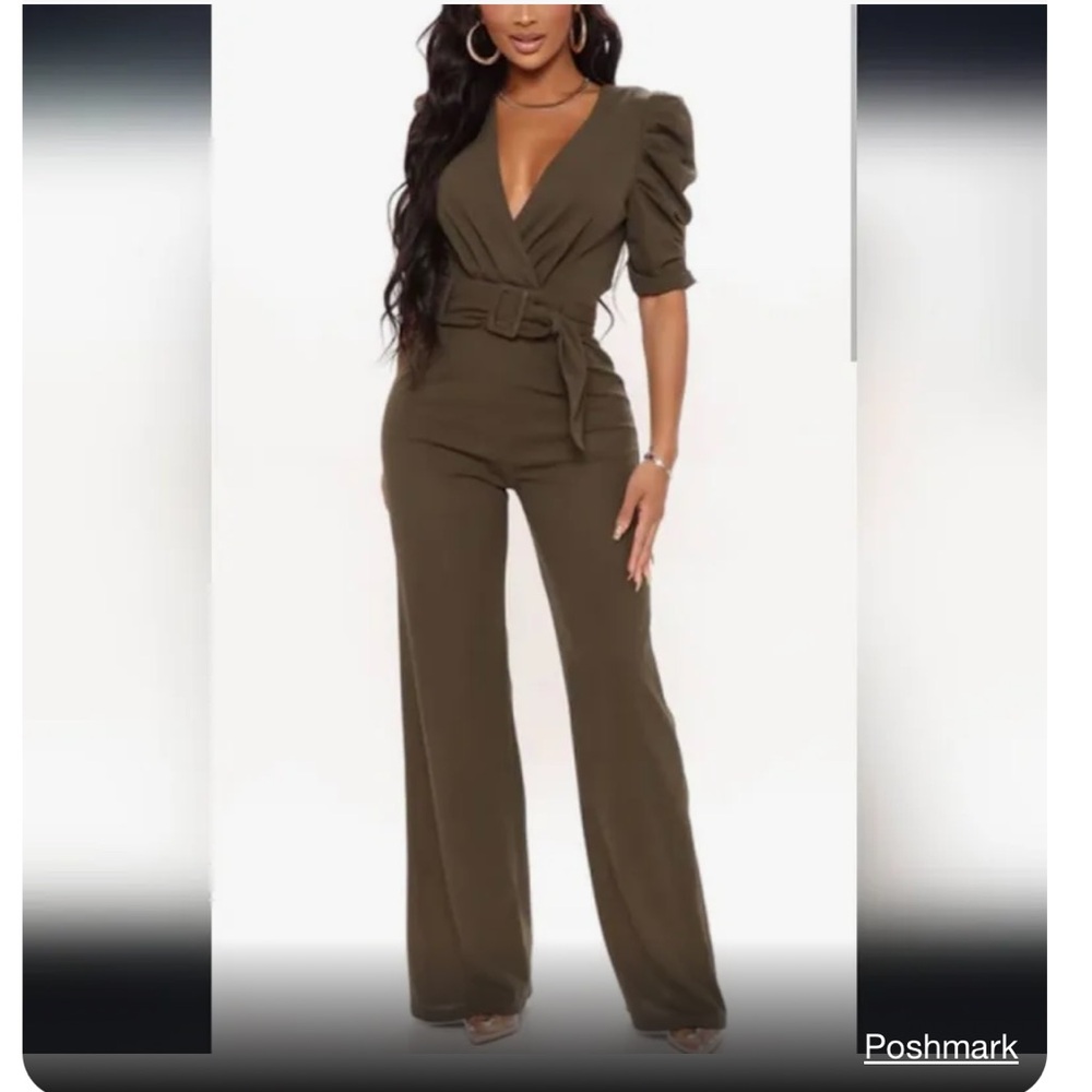 Fashion Nova say it ain’t so jumpsuit olive green nwt brand new size small